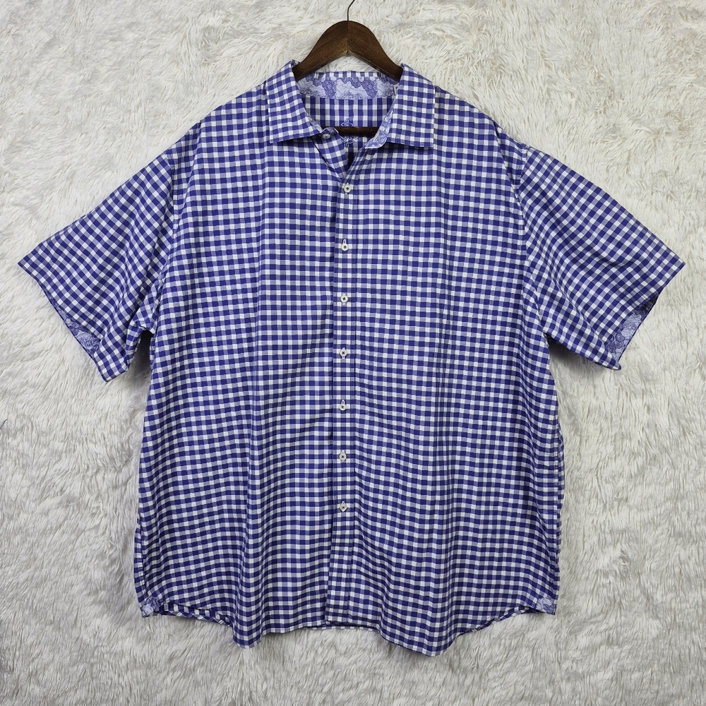 Robert Graham Purple‎ Gingham SS Button Up Shirt 3XL Preppy Spring Vibes Party - Picture 2 of 9